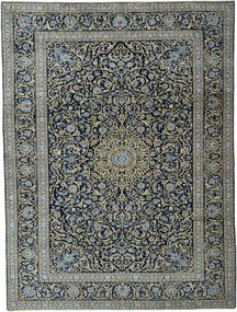 Kashan Tappeto 390 x 290 Blu (Iran) Annodato A Mano