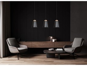 Sospensione 1 Luce Lancillotto A Cono In Acciaio Nero E Legno Naturale