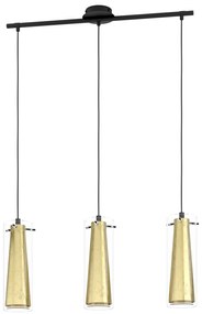 Lampadario A Sospensione Contemporaneo Pinto Gold Acciaio Nero Vetro 3 Luci E27