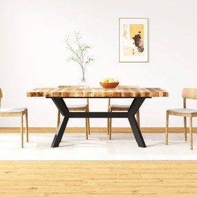 Tavolo Da Pranzo İn Massello Di Mango E Acciaio A Croce 180 Cm /