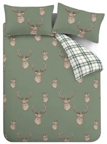 Set copripiumino e federa verde per letto matrimoniale 200x200 cm Stag Check – Catherine Lansfield