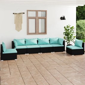 Set Divani da Giardino 6 pz con Cuscini in Polyrattan Nero