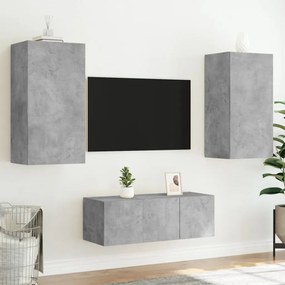 Mobili tv a muro con led 4pz grigio cemento legno multistrato