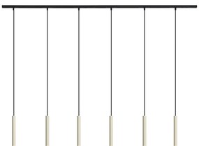 Sistema di illuminazione su binario moderno con 6 luci a sospensione beige e nere monofase - Slimline Keno