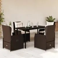 Set da Pranzo da Giardino 5pz con Cuscini in Polyrattan Marronecod mxl 93176