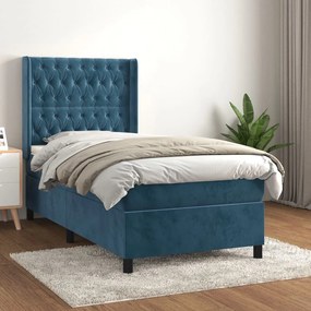 Giroletto A Molle Con Materasso Blu Scuro 90x200 Cm İn Velluto /