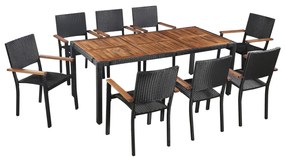 Set da pranzo da giardino 9 pz in polyrattan e acacia nero