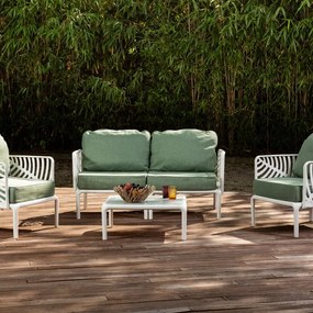 Salotto da giardino Reve Set NEW GARDEN bianco con cuscini in poliestere verde per 4 persone