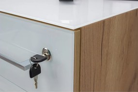 Armadietto bianco con effetto rovere con chiusura a chiave/su ruote 40x55x50 cm Monteria – Germania