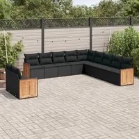 Set Divani da Giardino 11 pz con Cuscini in Polyrattan Nero 3227805