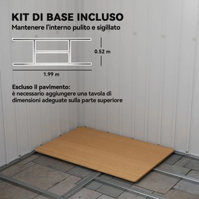 Capanno Attrezzi con Tetto Inclinato 213x130x172 cm 2 Ingressi e Prese d'Aria in Acciaio Grigio Scuro...
