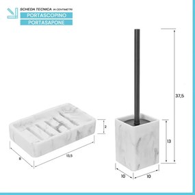 Set accessori bagno 4 pezzi in poliresina marmorizzata bianca Marmo