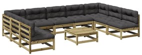 Set divani giardino 10 pz con cuscini legno impregnato di pino