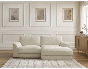 Divano angolare beige (con penisola a destra/con chaise lounge) con rivestimento in ciniglia Leonore – Bobochic Paris