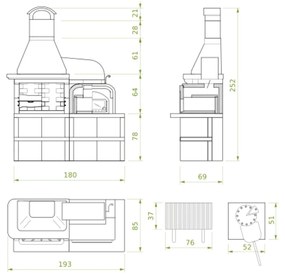 Palazzetti Malibù 2 barbecue a legna con forno pizza a destra e Piano in Marmotech effetto granito rosso