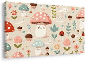 Quadro su tela – Foresta allegra con funghi e animali
