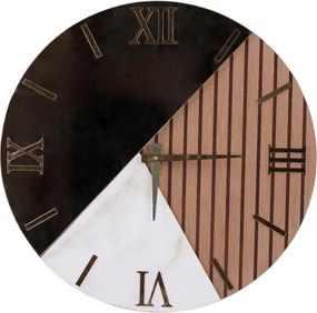 Orologio rotondo 60 cm cannettato noce marmo e specchio