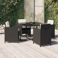 Set da Pranzo per Giardino 5 pz con Cuscini in Polyrattan Nero 3095503