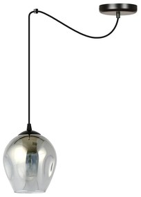 Sospensione 1 Luce Parsifal In Acciaio Nero E Vetro Fumè Con Cavi Lunghi