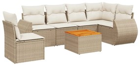 Set Divani da Giardino 7 pz con Cuscini Beige in Polyrattan