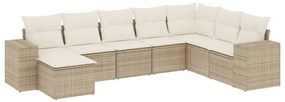 Set divano da giardino 8 pz con cuscini beige in polyrattan