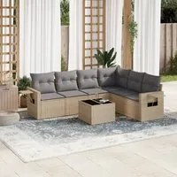 Set Divani da Giardino 7 pz con Cuscini Beige in Polyrattan 3252556