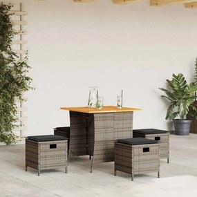 Set Da Pranzo Da Giardino 5 Pz Con Cuscini İn Polyrattan Grigio /