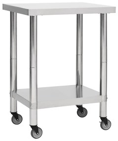 Tavolo Da Lavoro Cucina Con Ruote 80x45x85 Cm İn Acciaio Inox /