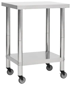 Tavolo Da Lavoro Cucina Con Ruote 80x45x85 Cm İn Acciaio Inox /