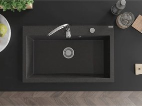 Mexen Elix lavello da cucina in granito, 1 vasca, 800 x 500 mm, nero maculato, sifone cromato - 6527801005-76