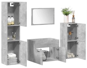 Set Mobili Da Bagno 4 Pz Grigio Cemento İn Legno Multistrato /