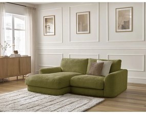 Divano angolare color kaki (con penisola a sinistra/con chaise lounge) con rivestimento in ciniglia Leonore – Bobochic Paris