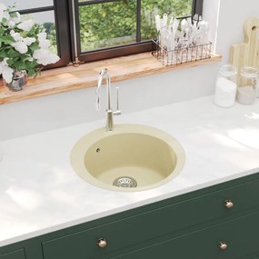 Lavello Da Cucina İn Granito Vasca Singola Tonda Beige /