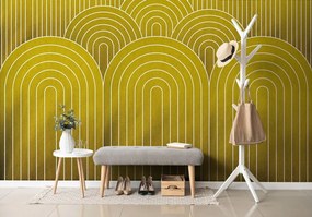 Carta da parati – Motivo arcobaleno senape Mid-Century