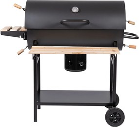 Barbecue a Carbone Carbonella 108x70x100 cm con Coperchio Ruote e Ripiani in Legno Nero...