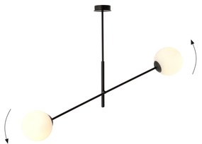 Lampadario 2 Luci Linear In Acciao Nero Con Bracci Regolabili E Vetro Opale