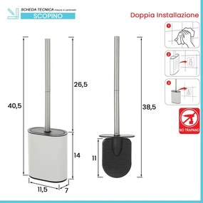 Portascopino bianco a parete o in appoggio con spatola in silicone