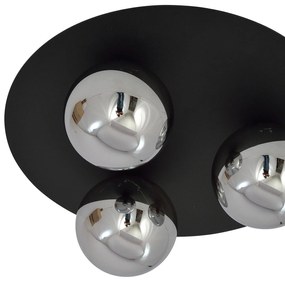 Plafoniera Minimal 3 Luci Mnemosine In Acciaio Nero E Sfere Di Vetro Fumè