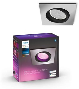 Faretto da incasso con fonte luminosa LED Centura Hue quadrato argento, foro incasso 9 cm luce rgb