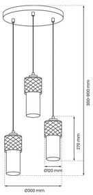 Lampadario a sospensione con filo GLAM 3xE27/60W/230V