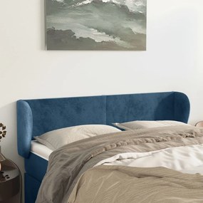 Testiera Ad Orecchio Blu Scuro 147x23x78/88 Cm İn Velluto /