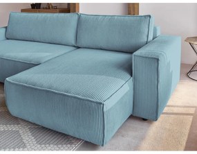 Divano letto a coste blu chiaro ad angolo variabile Nihad - Bobochic Paris