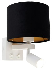 Lampada da parete bianca con lampada da lettura e paralume 18 cm nero - Brescia
