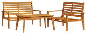 Set da salotto da giardino 3 pz in legno massello di acacia