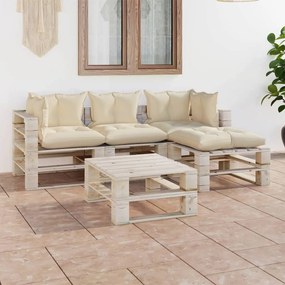 Set divani da giardino pallet 5 pz con cuscini in legno di pino