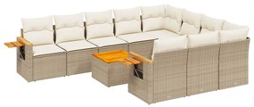 Set Divani da Giardino 11 pz con Cuscini Beige in Polyrattan