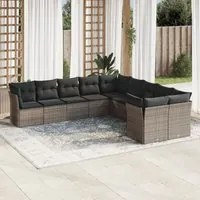 Set Divano da Giardino 10 pz con Cuscini Grigio in Polyrattancod mxl 90614