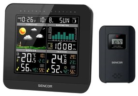 Sencor - Stazione meteo con display LCD a colori e sveglia 3xAAA + 2x AA nero