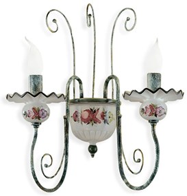Applique Classica Sanremo Metallo E Ceramica Verde Sfumato Oro 2 Luci E14