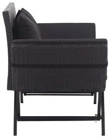 Panchina da giardino con cuscini 176 cm nera in polyrattan